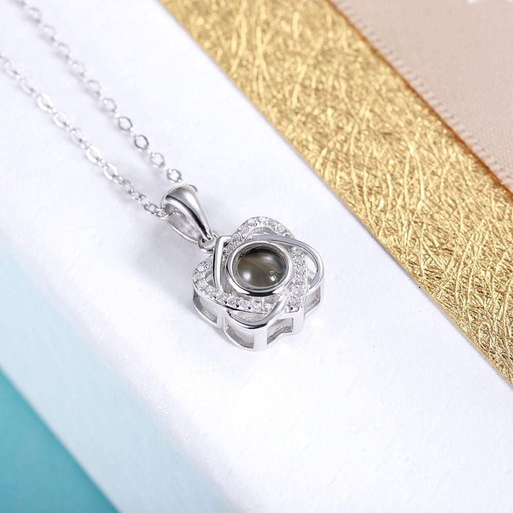 18K White Gold Plated Photo Projection Necklace - Eternal Rosebox & Love Letter Necklace