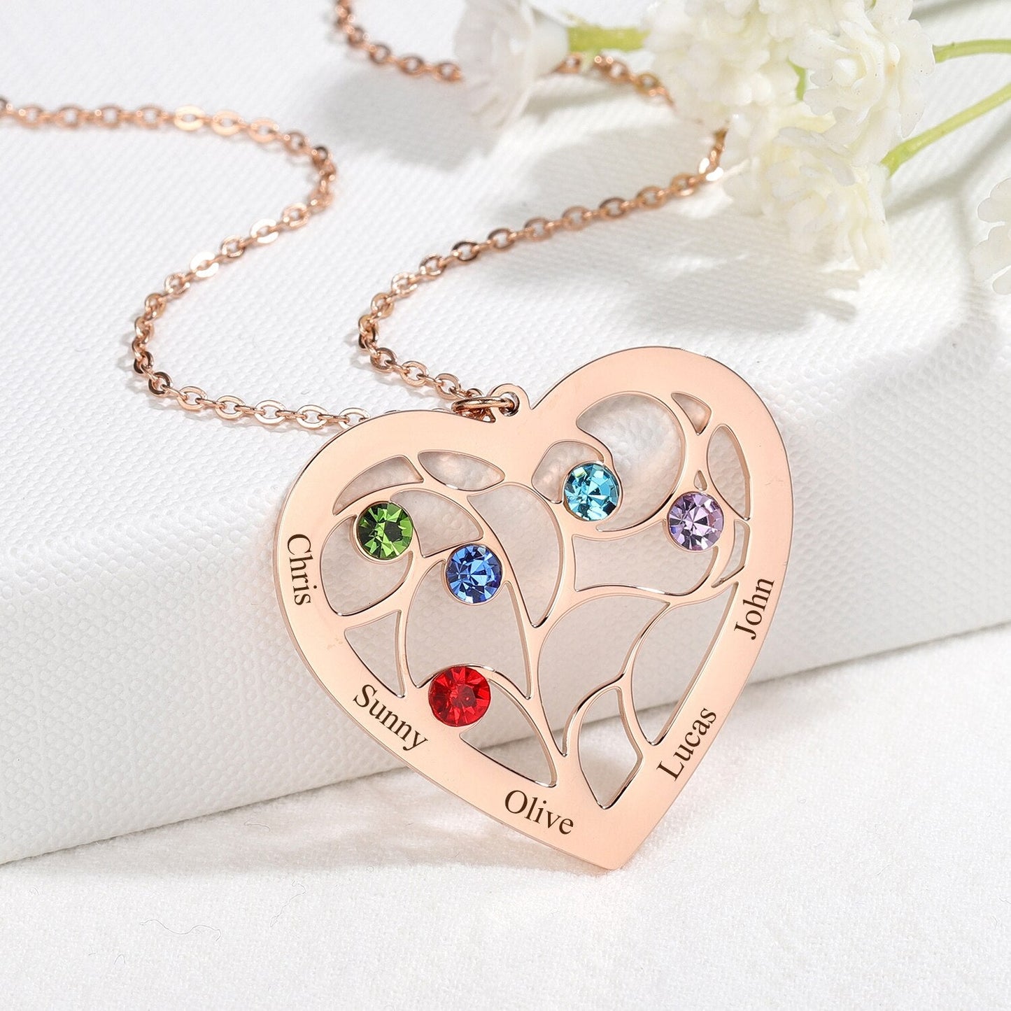 Birthstone Family Tree Necklace - Eternal Rosebox & Love Letter Necklace