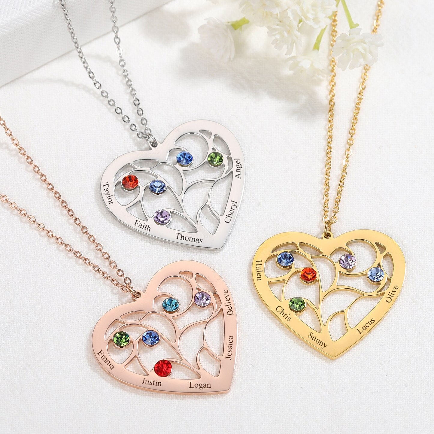 Birthstone Family Tree Necklace - Eternal Rosebox & Love Letter Necklace