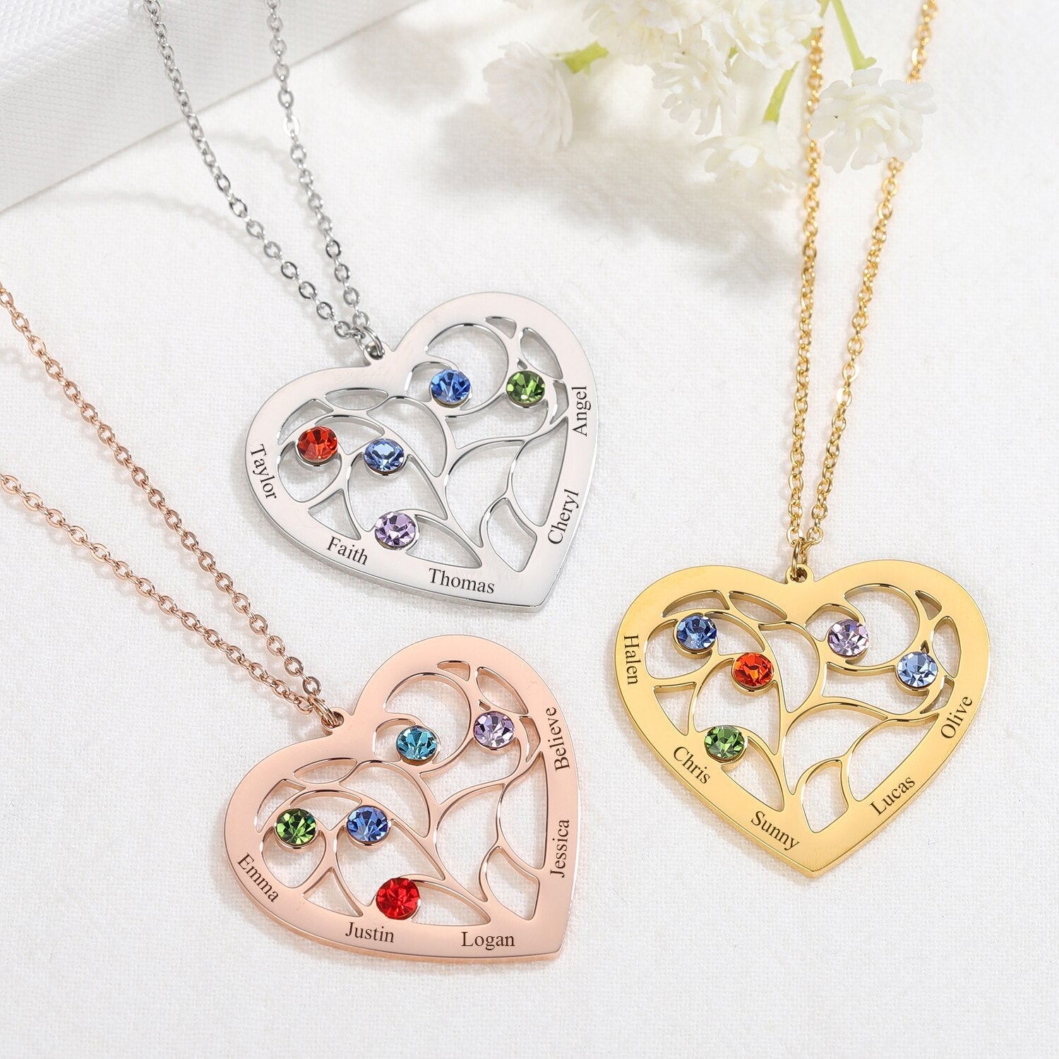 Birthstone Family Tree Necklace - Eternal Rosebox & Love Letter Necklace