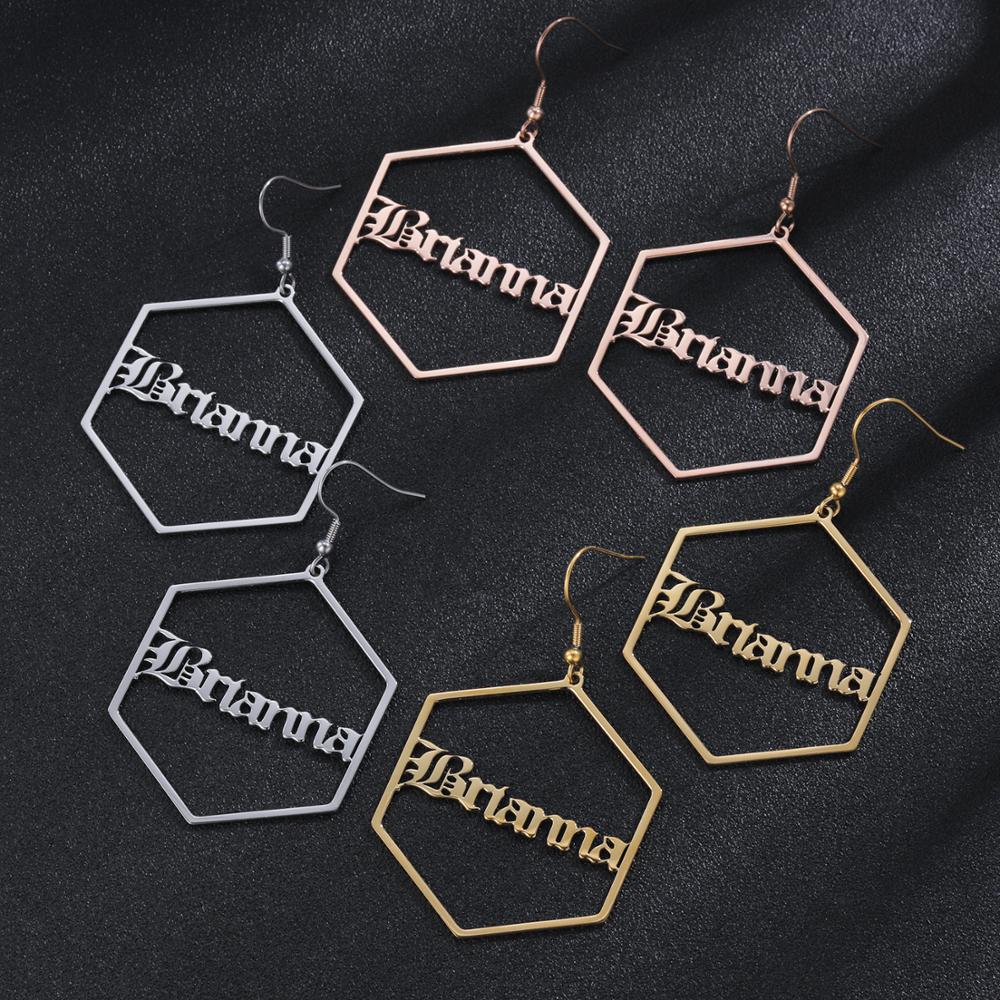 Pentagon Name Earrings