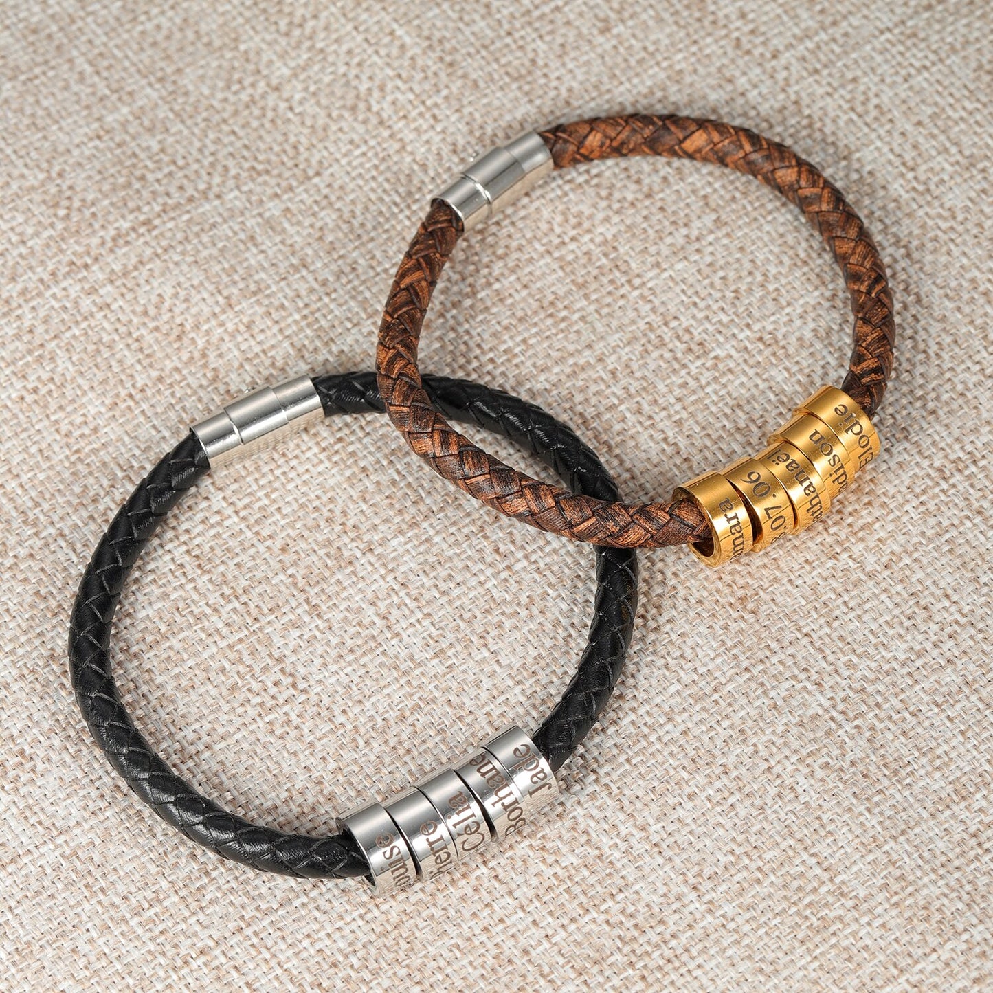 Braided Leather Bead Bracelet