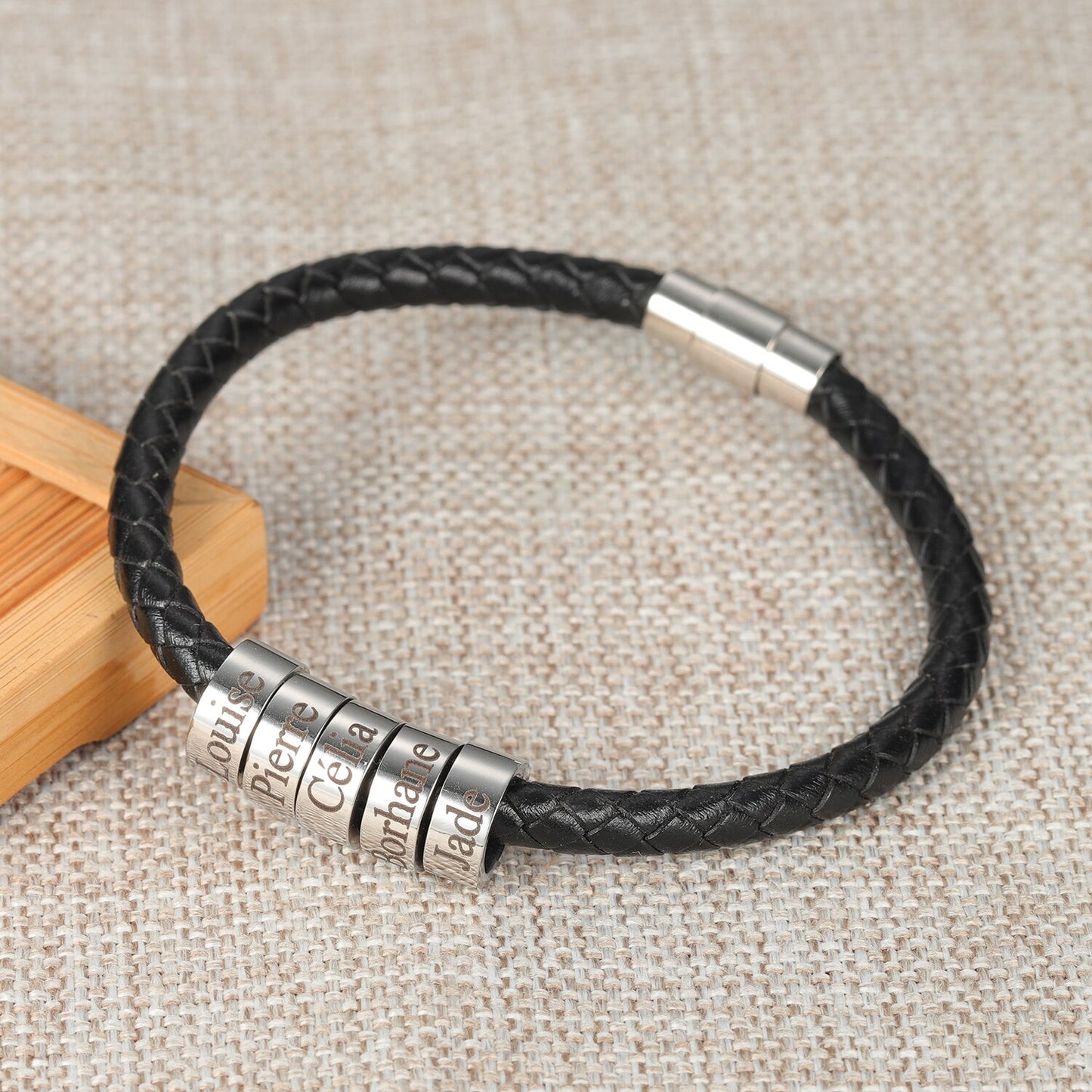 Braided Leather Bead Bracelet