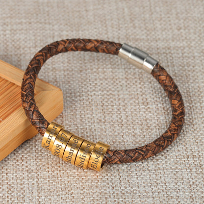 Braided Leather Bead Bracelet