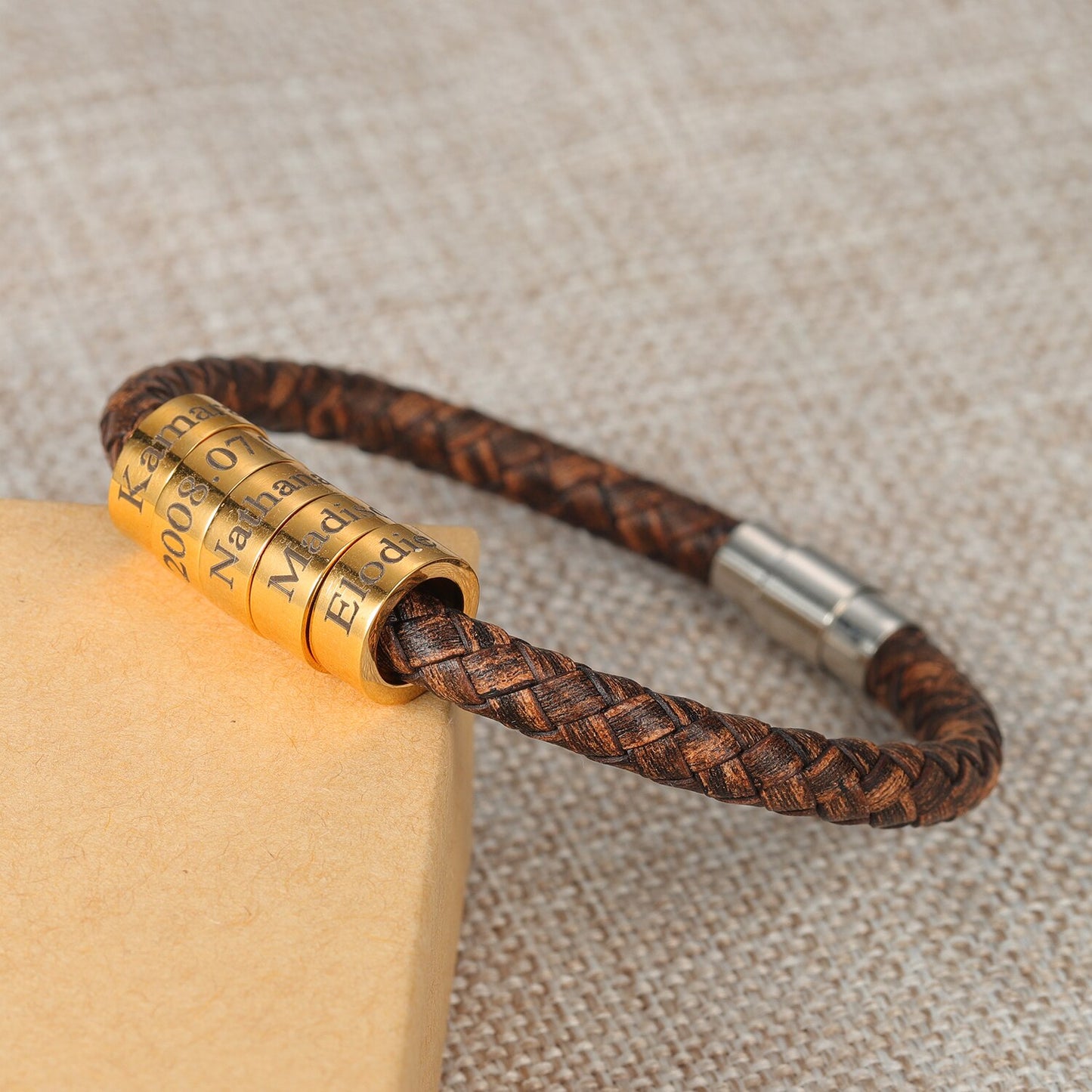 Braided Leather Bead Bracelet