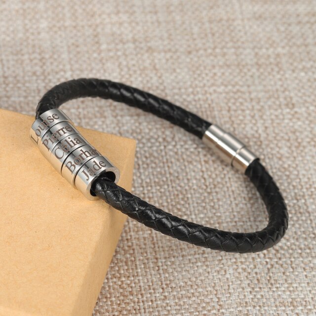 Braided Leather Bead Bracelet