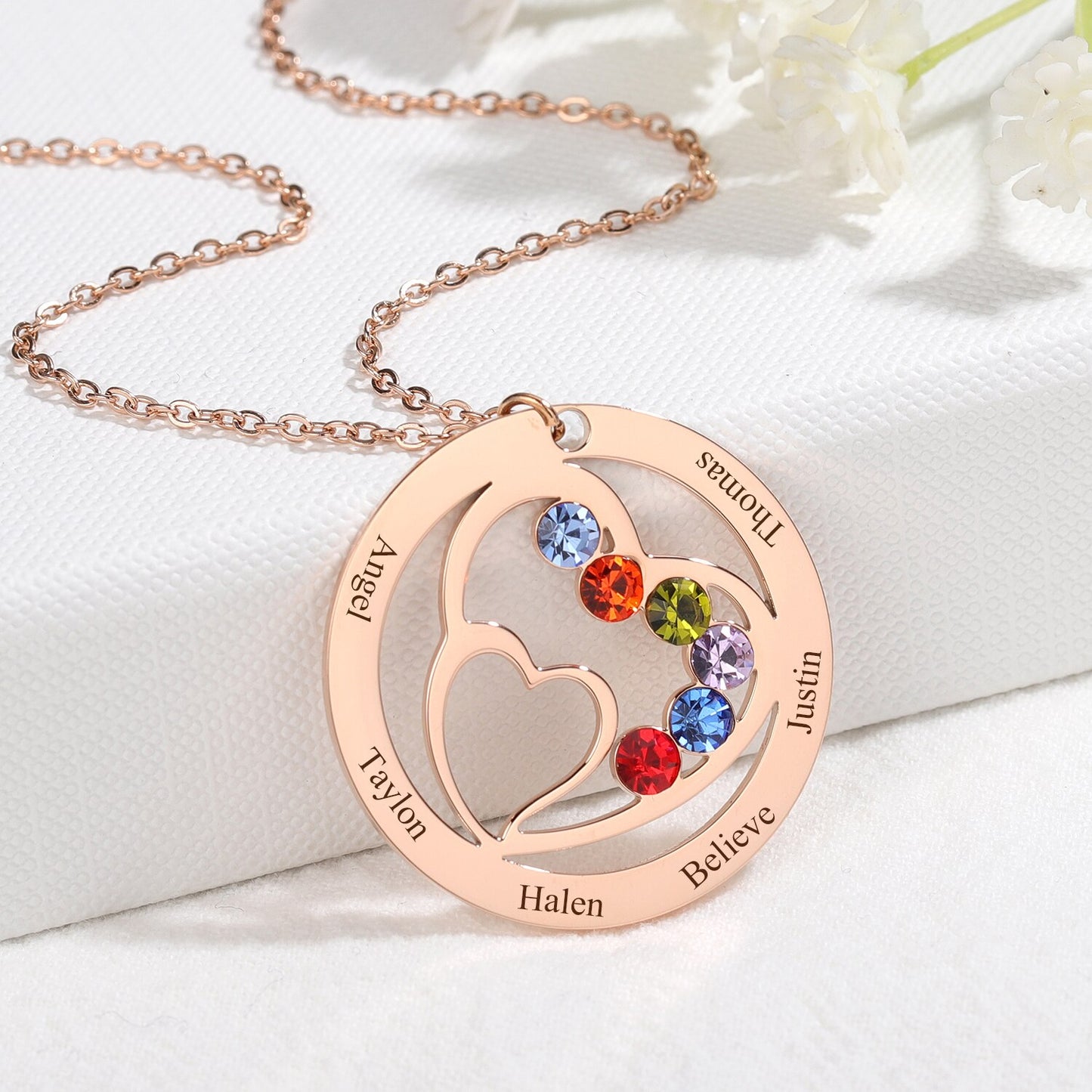 Circular Family Birthstone  Necklace