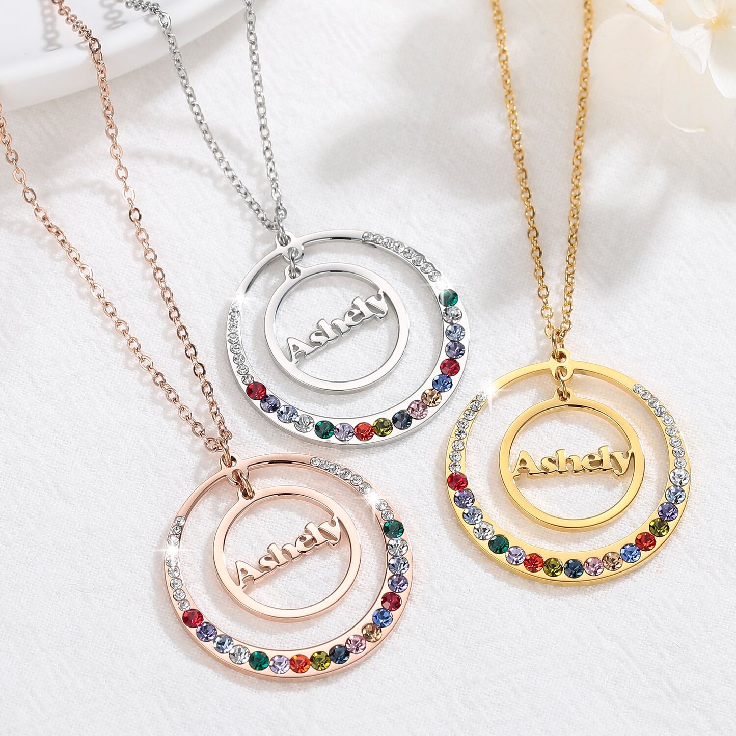 Circular Birthstone Name Necklace