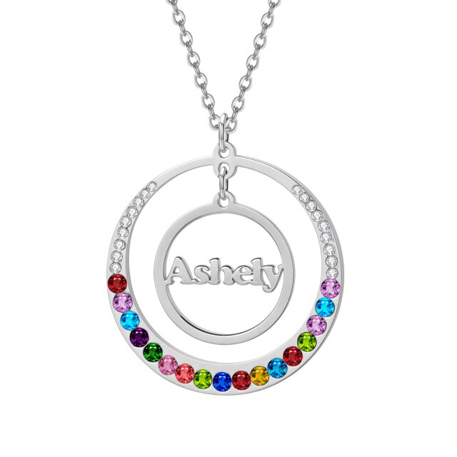 Circular Birthstone Name Necklace