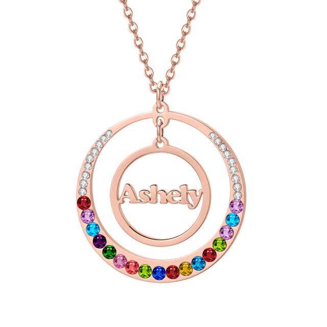 Circular Birthstone Name Necklace