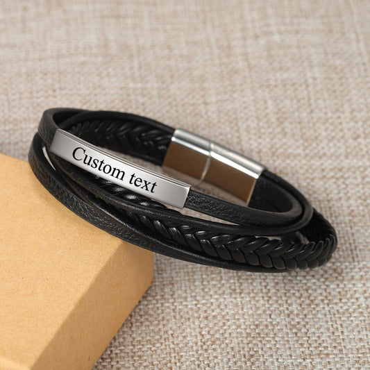 Slim Braided Leather Name Bracelet