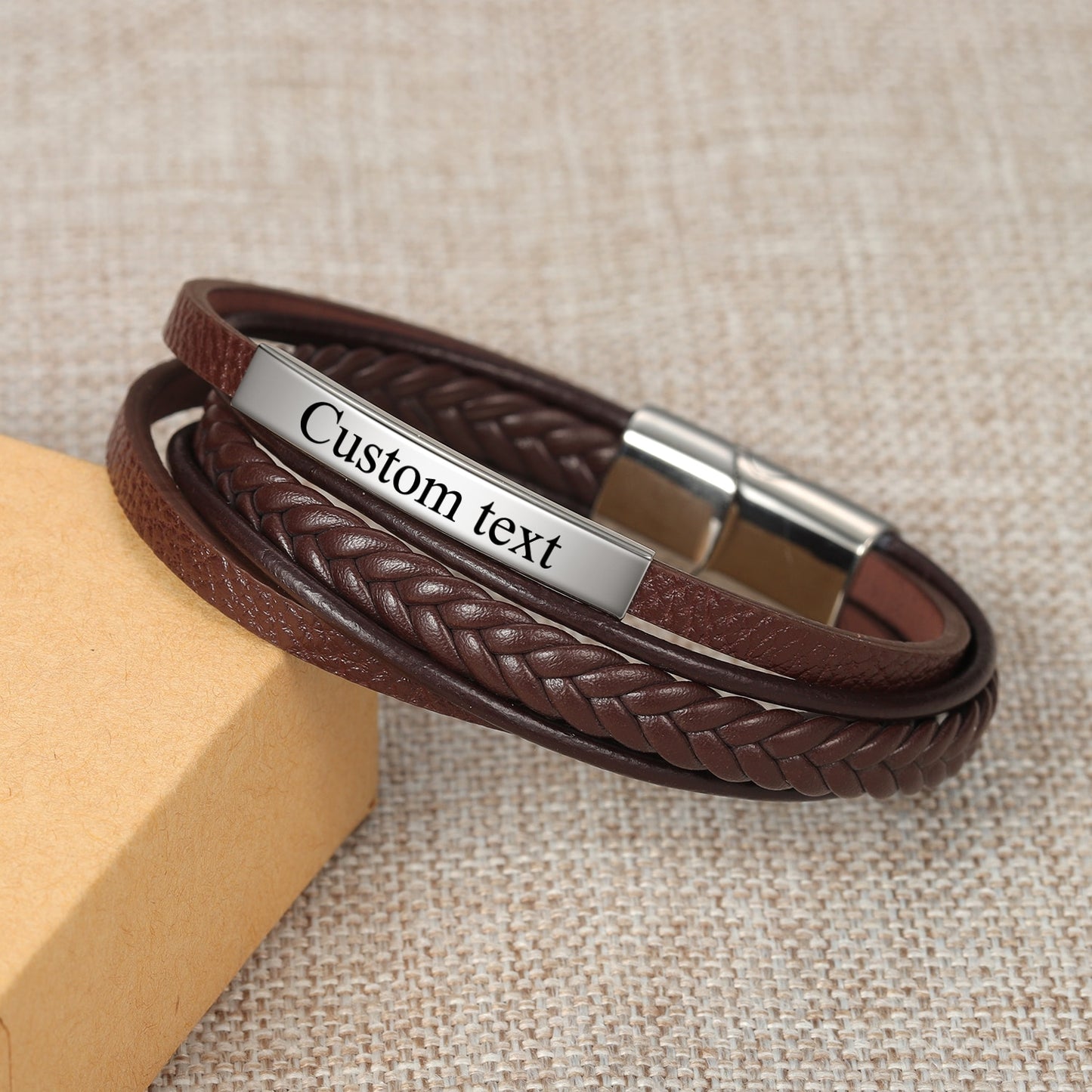 Slim Braided Leather Name Bracelet