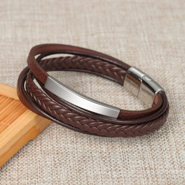 Slim Braided Leather Name Bracelet