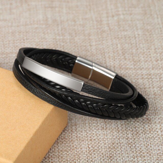 Slim Braided Leather Name Bracelet