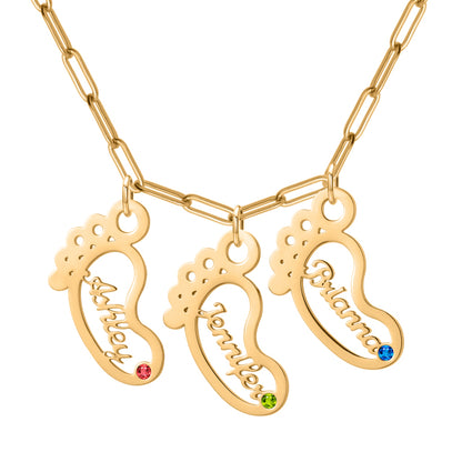 Triplet Baby Feet Birthstone Necklace