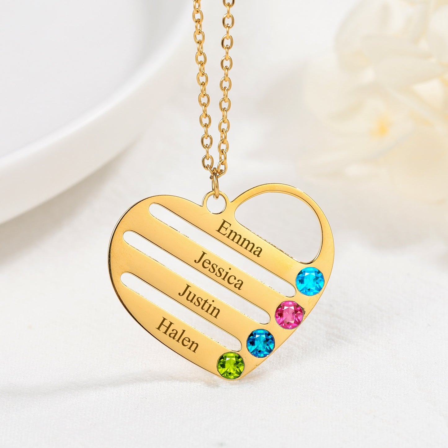 Family Heart Birthstone Necklace