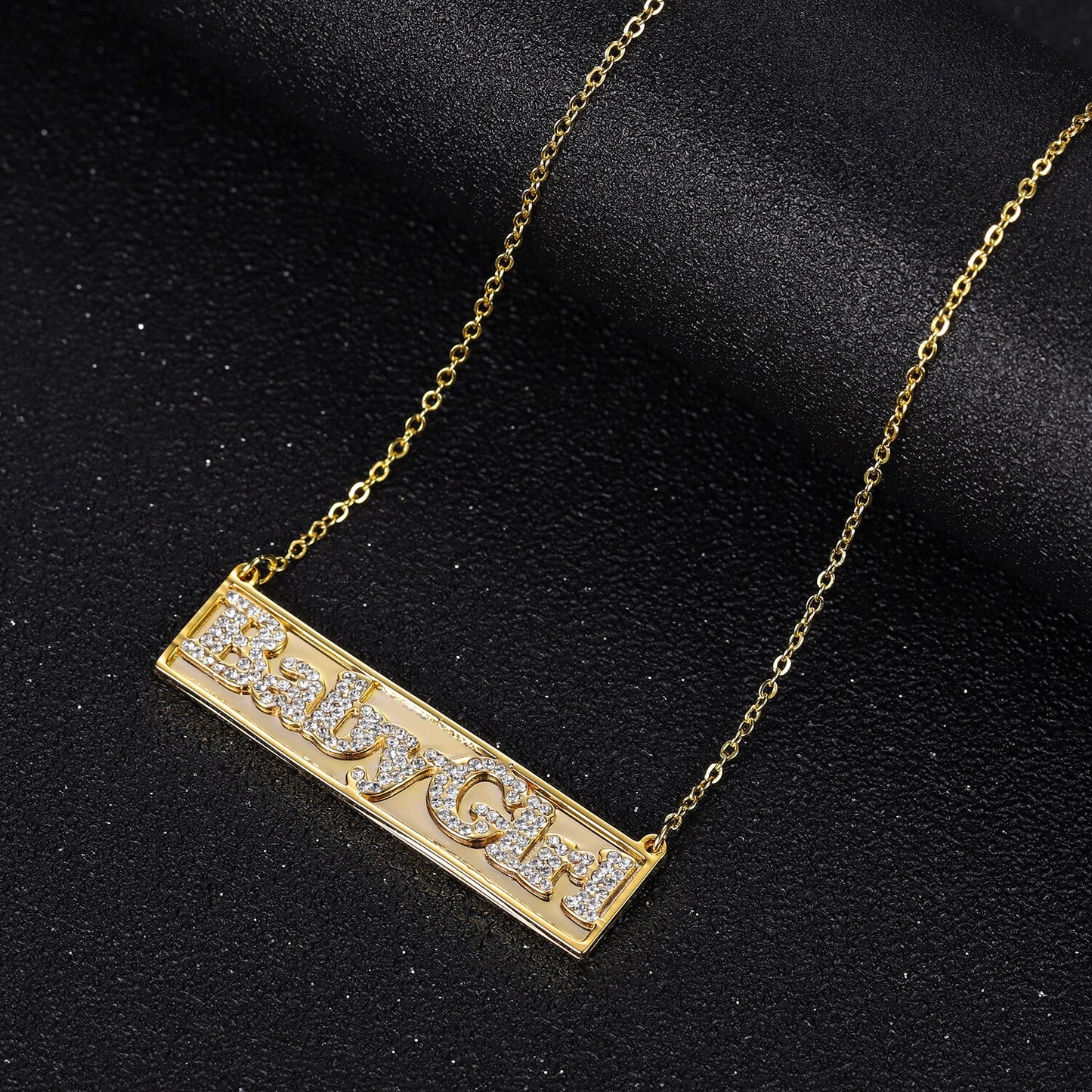 Diamond Studded Name Bar Necklace