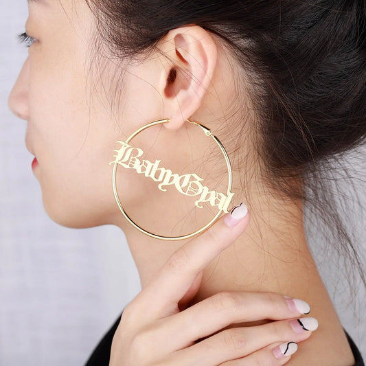 Cursive Hoop Earrings