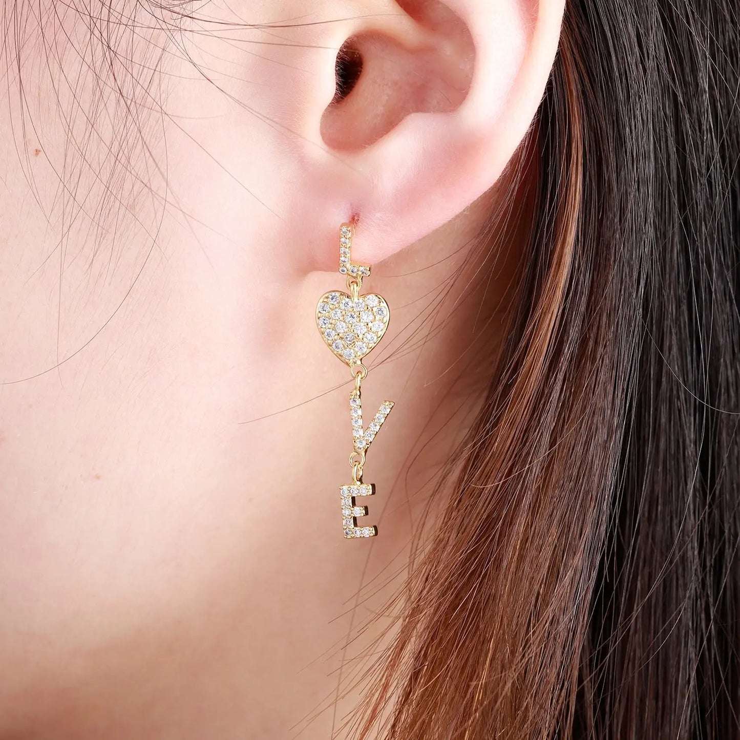 Diamond 'Love' Dangling Earrings