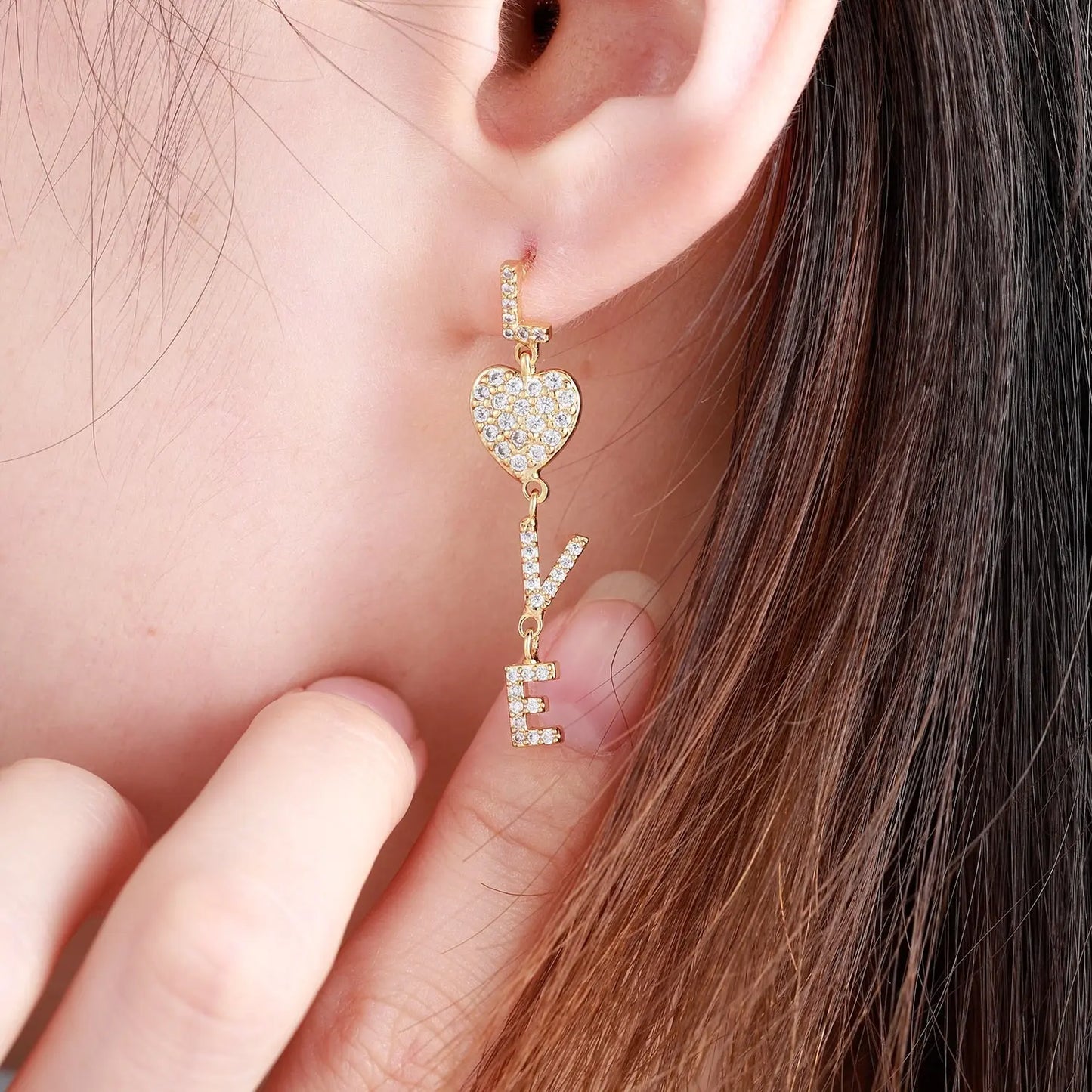 Diamond 'Love' Dangling Earrings