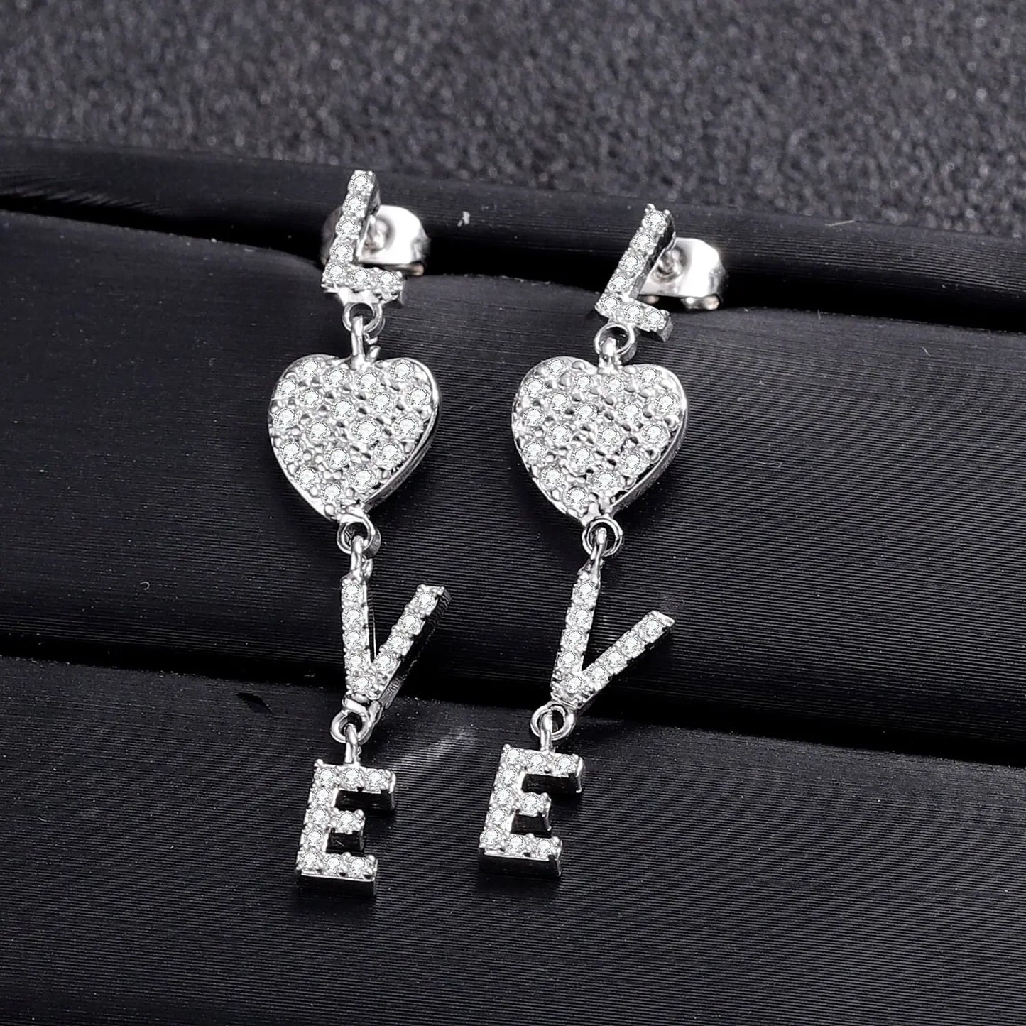 Diamond 'Love' Dangling Earrings