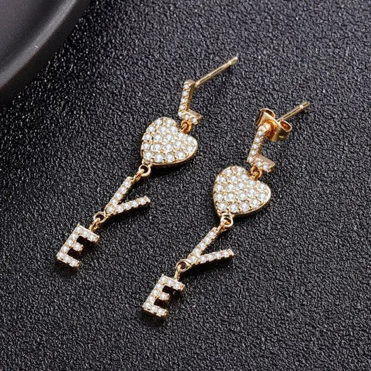 Diamond 'Love' Dangling Earrings