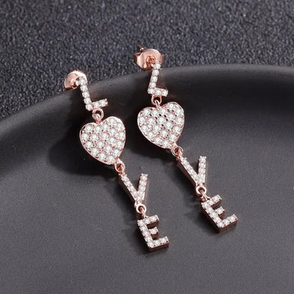 Diamond 'Love' Dangling Earrings