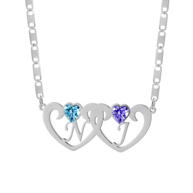 Double Heart Initial Necklace