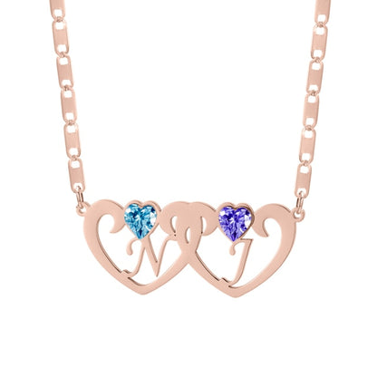 Double Heart Initial Necklace