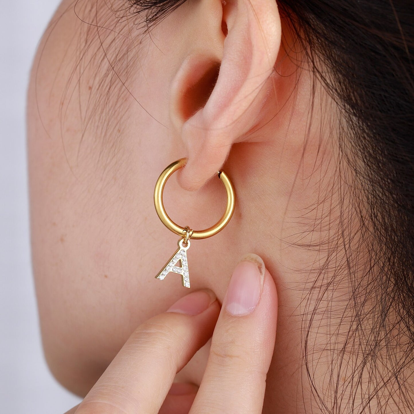 Circular Diamond Initial Earrings