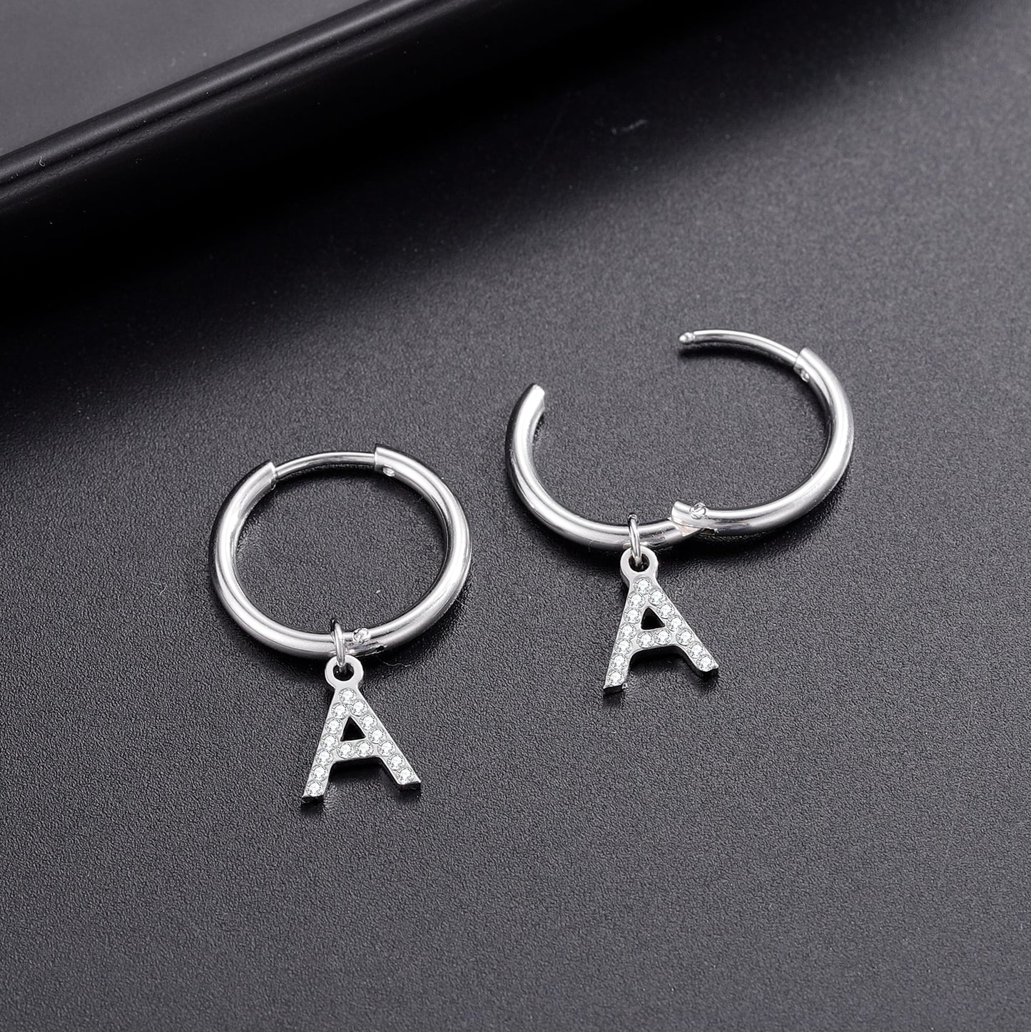 Circular Diamond Initial Earrings