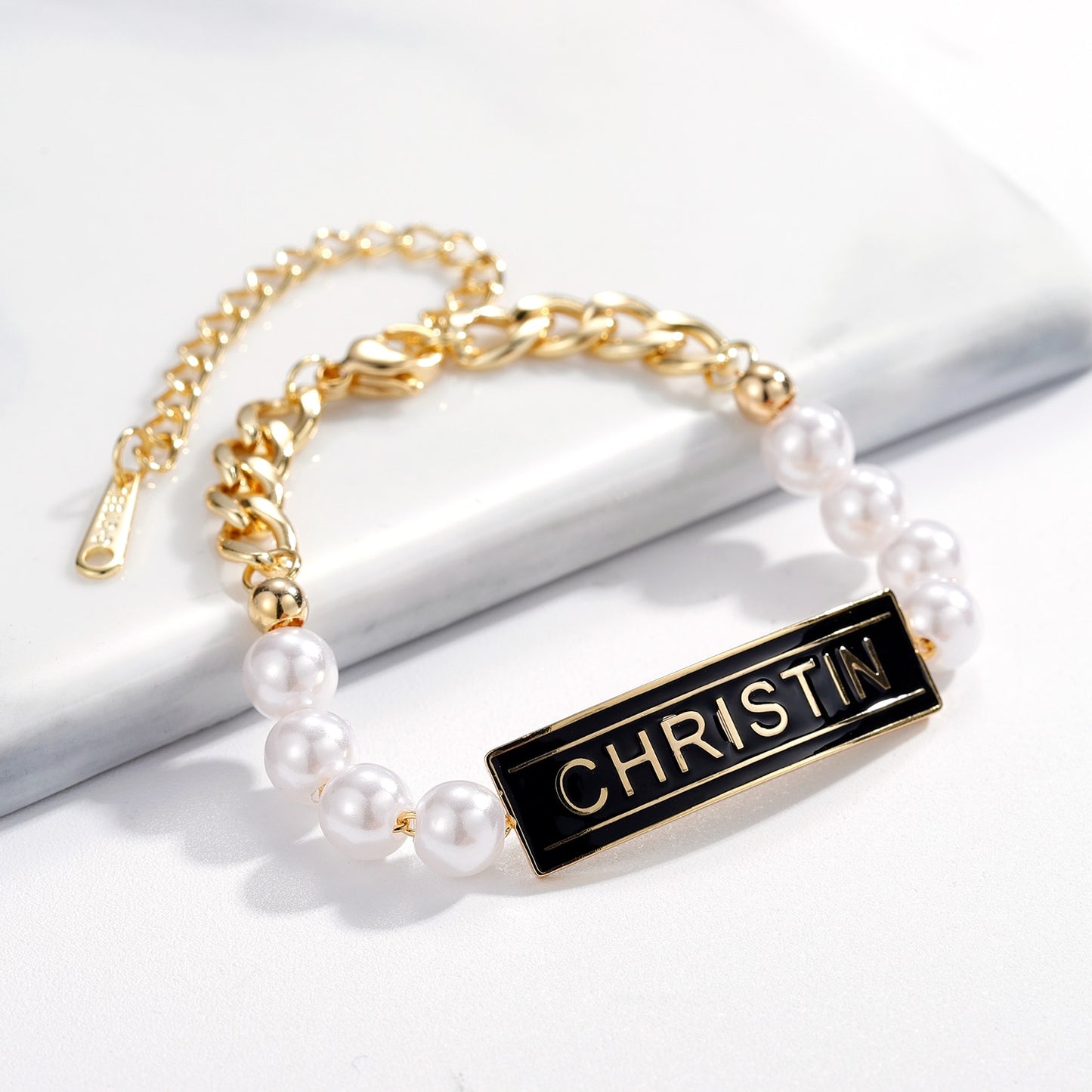 Enamel Pearl Name Bracelet