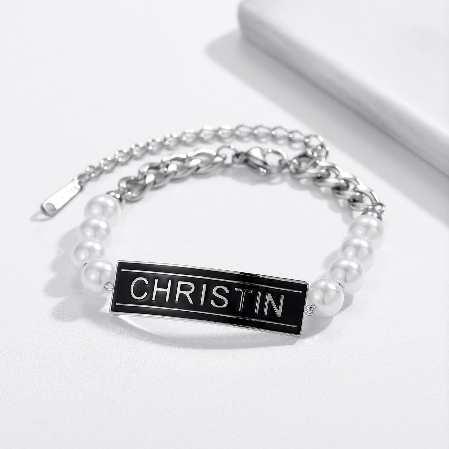 Enamel Pearl Name Bracelet