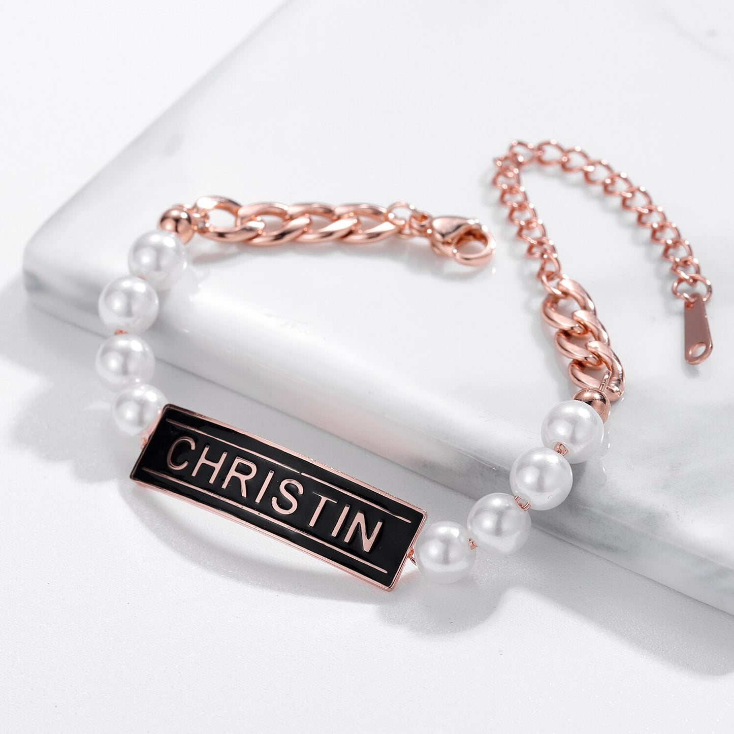 Enamel Pearl Name Bracelet