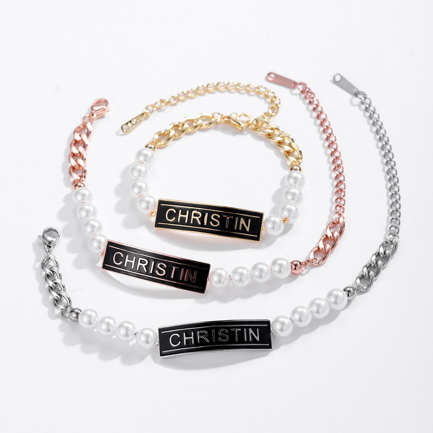 Enamel Pearl Name Bracelet