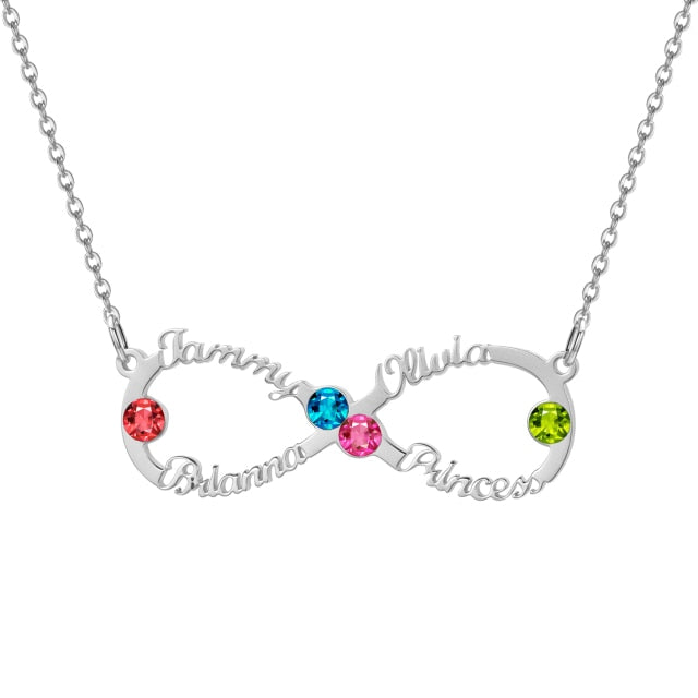 Infinity Four Name Birthstone Necklace