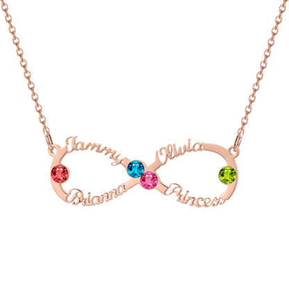 Infinity Four Name Birthstone Necklace