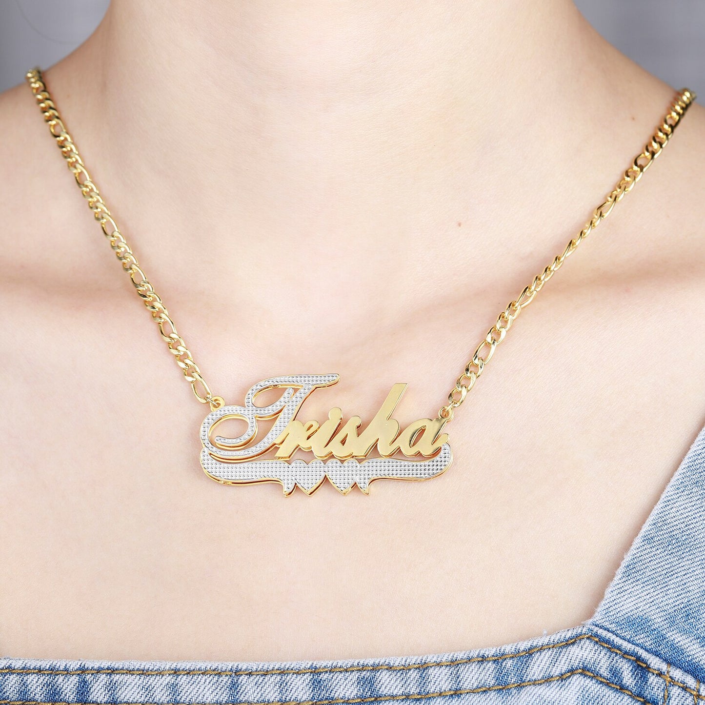 Two Tone Nameplate Necklace